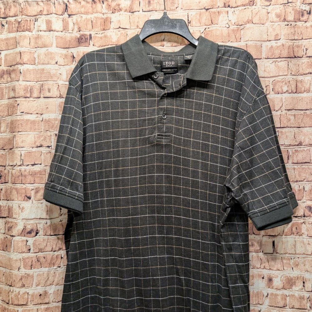 🧨🧨Izod Polo Golf Mercerized Cotton BLACK/Tan White Size Large - Picture 3 of 12